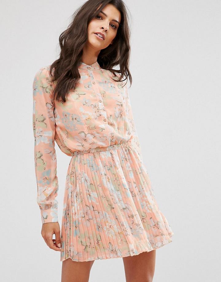 Unique 21 Floral Pleated Tea Dress - Orange