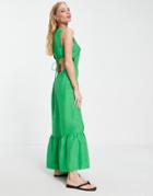Topshop Cut Out Linen Smock Dress In Green