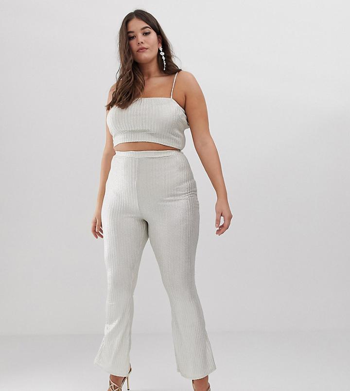 Fashionkilla Plus Flared Pants Two-piece In Glitter - Pink