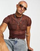 Asos Design Skinny T-shirt In Brown Mesh