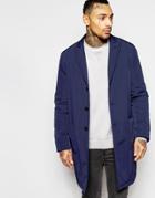 Asos Overcoat With Single Breast Styling In Navy - Navy