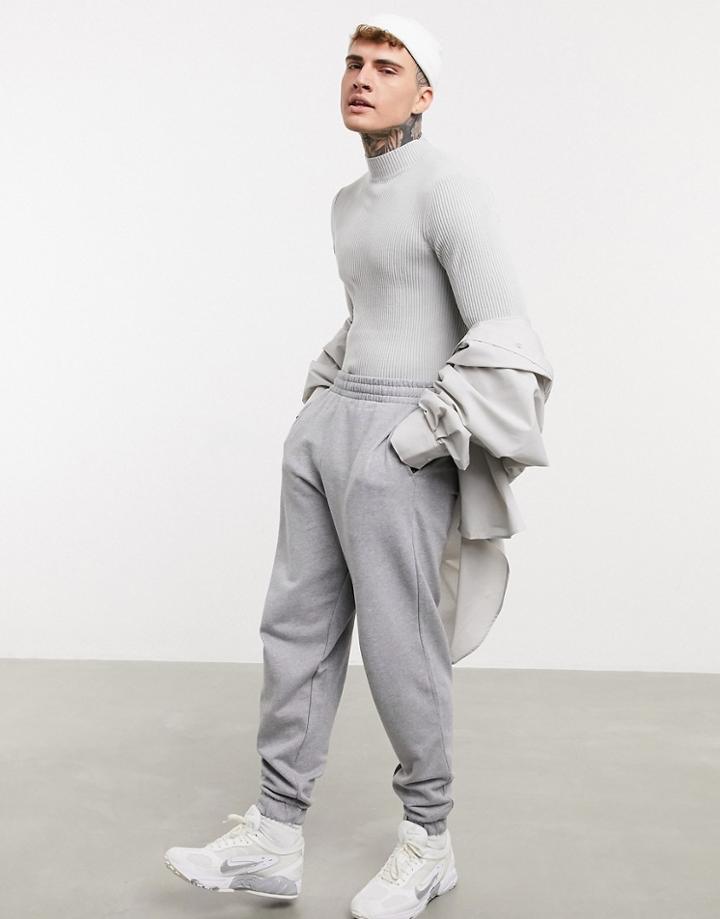 Asos Design Muscle Fit Ribbed Turtleneck Sweater In Light Gray-grey