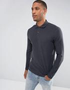Selected Homme Long Sleeve Polo Shirt - Gray