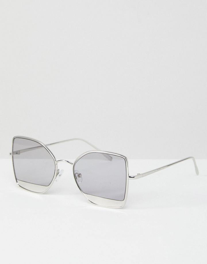Asos Kitten Cat Eye Sunglasses With Mirror Insert - Silver