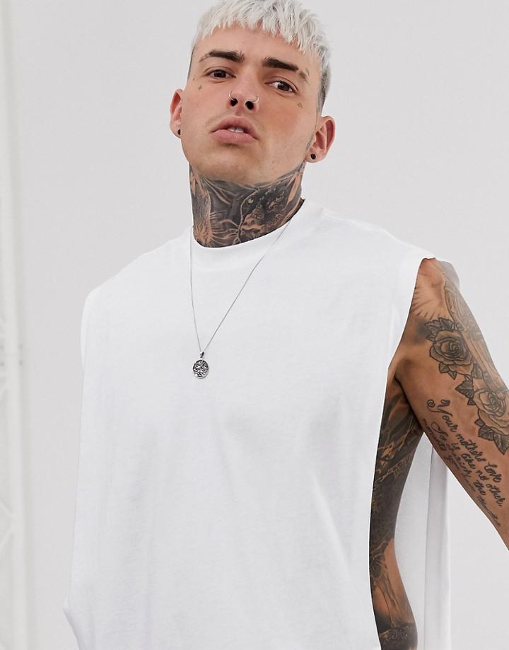 Asos Design Relaxed Tank With Dropped Armhole And Side Split In White - White