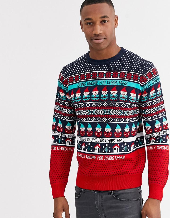 Threadbare Christmas Novelty Gnome Sweater In Red