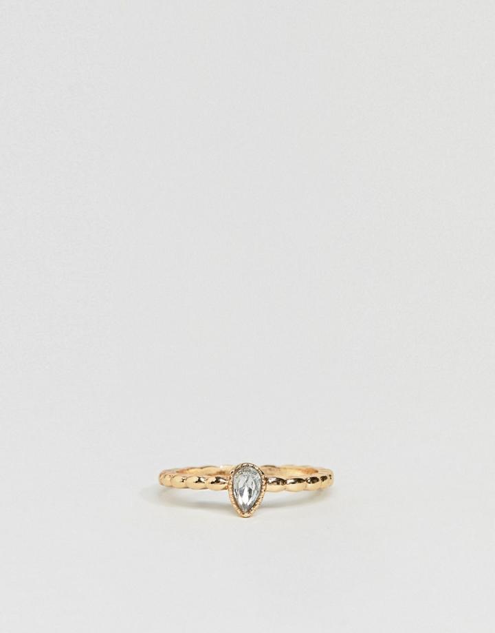 Asos Design Pinky Ring With Stone Detail In Gold - Gold