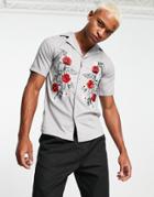 Bolongaro Trevor Shirt With Rose Embroidery In Stone-neutral