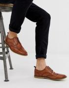 Asos Design Brogue Shoes In Tan Leather With Faux Crepe Sole - Tan