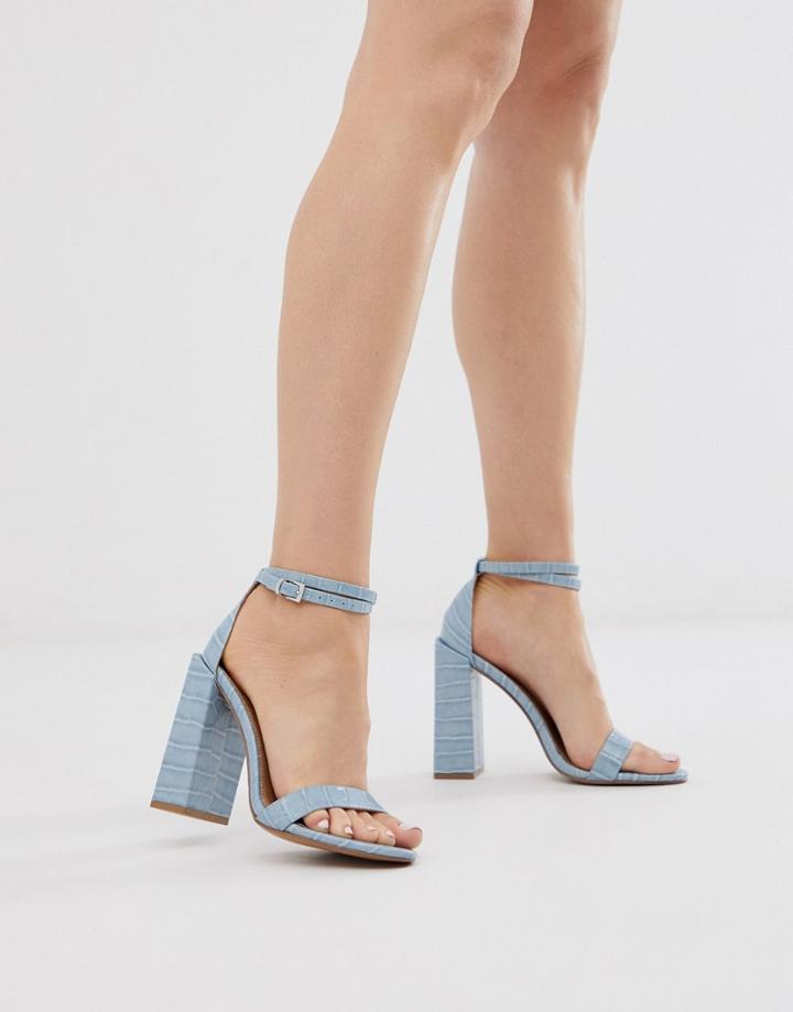 Asos Design Highlight Barely There Heeled Sandals In Blue Croc