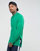 Asos Oversized Long Sleeve T-shirt With Side Splits And Cuffs In Green - Green