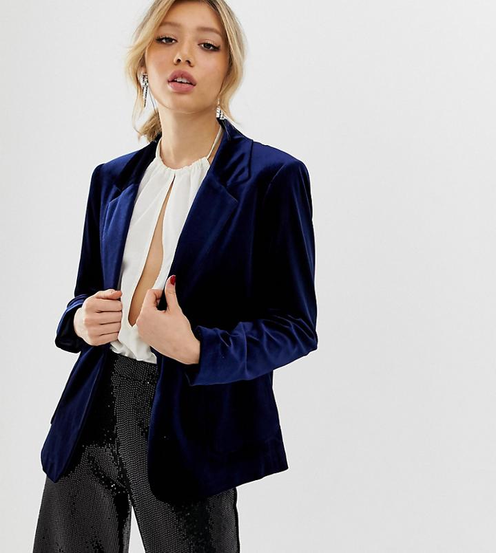 Miss Selfridge Petite Velvet Blazer In Navy - Blue