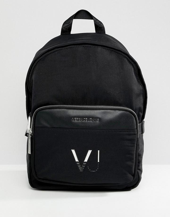 Versace Jeans Backpack In Black With Logo - Black