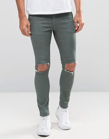 Illusive London Skinny Jeans With Rips - Green