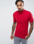 Asos Turtleneck T-shirt In Muscle Fit In Red - Red