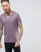 Asos T-shirt With Deep V In Purple - Purple