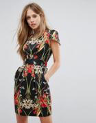 Closet London Pleat Front Pencil Dress In Dark Floral Print - Multi