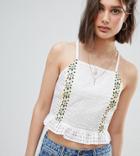 Reclaimed Vintage Inspired Cami Frill Top With Trim - White