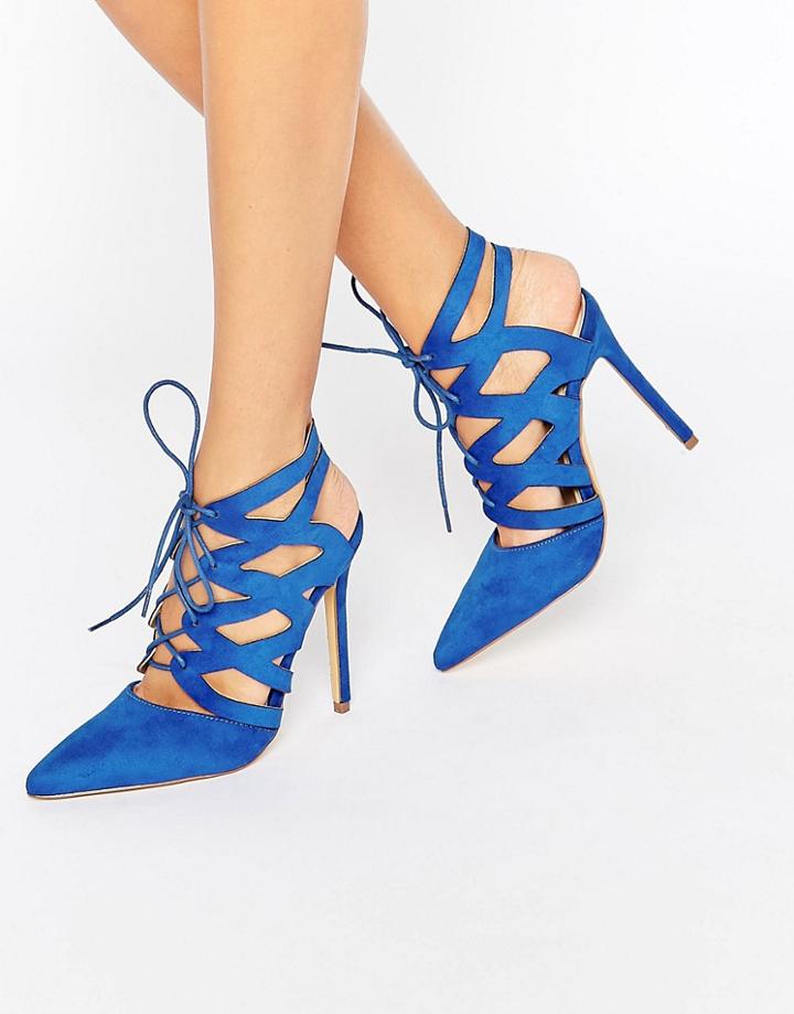Missguided Cut Out Lace Up Heeled Shoes - Cobalt