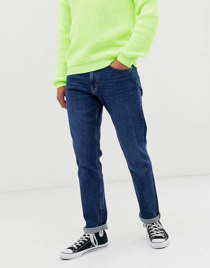 Weekday Easy Straight Fit Jeans In Midwash Blue
