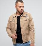 Liquor N Poker Ripped Denim Jacket Tan - Beige