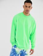 Asos Design Oversized Long Sleeve T-shirt With In Washed Neon Green - Green
