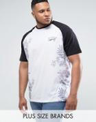 Jacamo Plus Baseball Shirt With Floral Fade Print In White - White