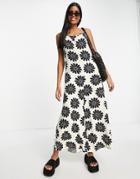 Asos Design Cami Tie Back Jumpsuit In Oversized Cream Floral Print-multi