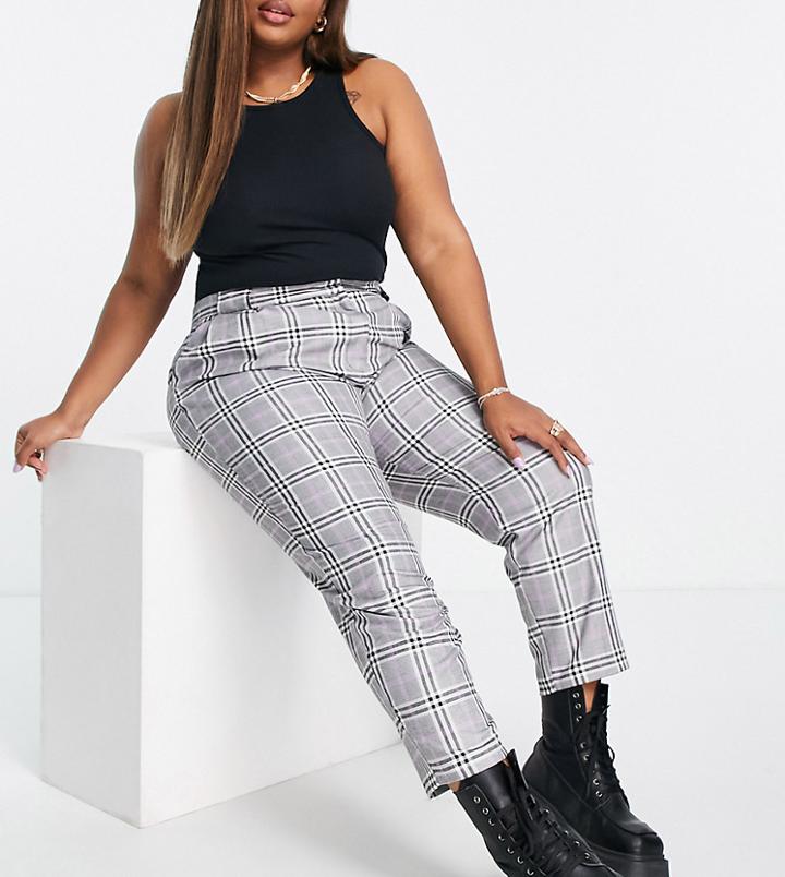 Asos Design Curve Smart Tapered Pants In Purple Pow Plaid-multi