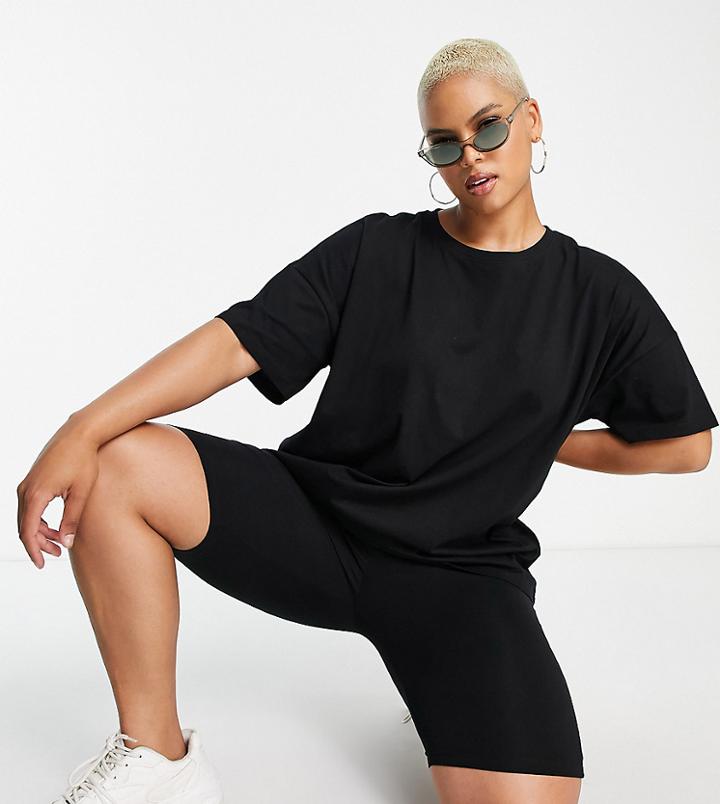 Threadbare Plus Chloe Shorts And Oversized T-shirt In Black - Part Of A Set