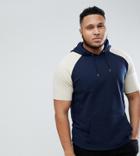 Asos Plus Short Sleeve Hoodie In Navy And Beige - Navy