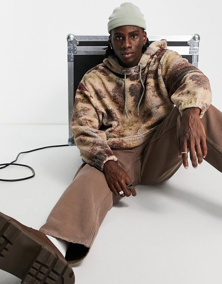 Asos Design Oversized Hoodie In Teddy Fleece With All Over Print-multi