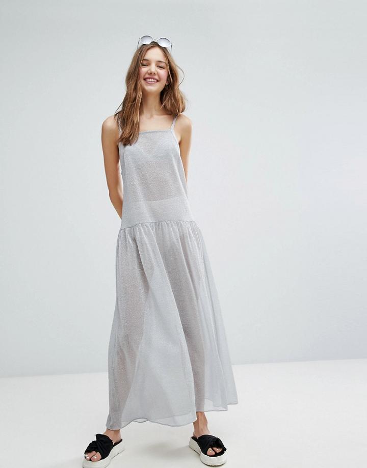 Monki Mesh Cami Metallic Maxi Dress - Silver