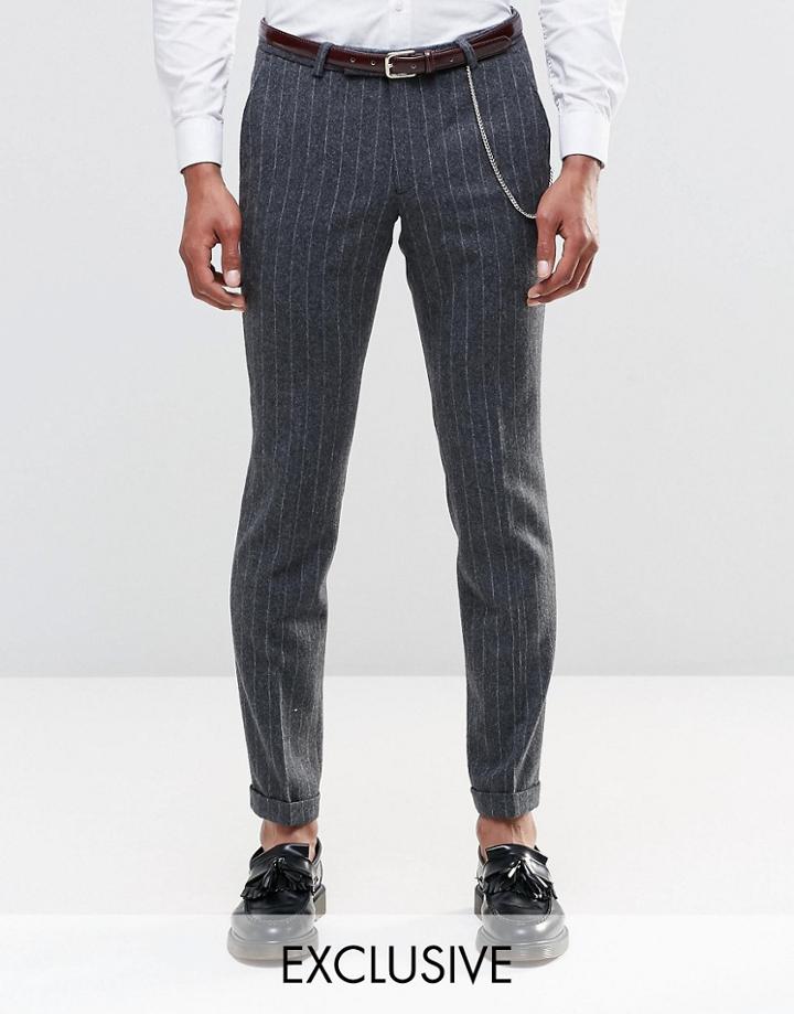 Noose & Monkey Super Skinny Pants In Pinstripe With Turn Up - Gray