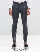 Noose & Monkey Super Skinny Pants In Pinstripe With Turn Up - Gray