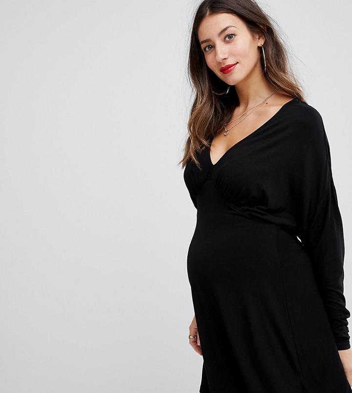 Asos Design Maternity Batwing Swing Dress With Long Sleeves-black