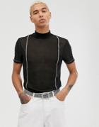 Asos Design Skinny Fit T-shirt With Stretch In Fine Mesh With Contrast Stitching In Black - Black