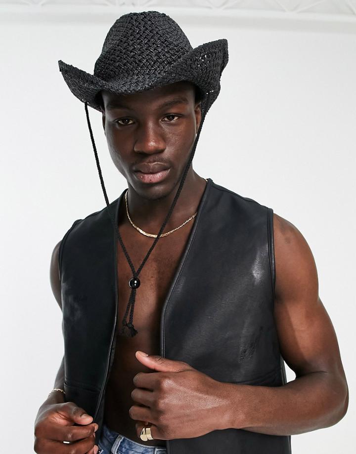 Asos Design Straw Cowboy Hat In Black