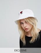Adolescent Bucket Hat With Rose Embroidery - White