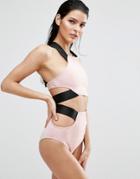 Asos Chunky Contrast Strap High Neck Bikini Top - Pink
