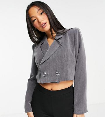 Flounce London Petite Cropped Coordinating Blazer In Gray-grey