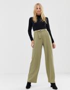 Pieces D Ring Belted Wide Leg Pants - Green