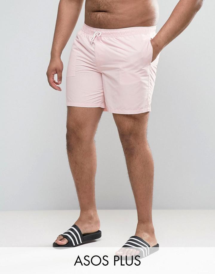 Asos Plus Swim Shorts In Pink Mid Length - Pink