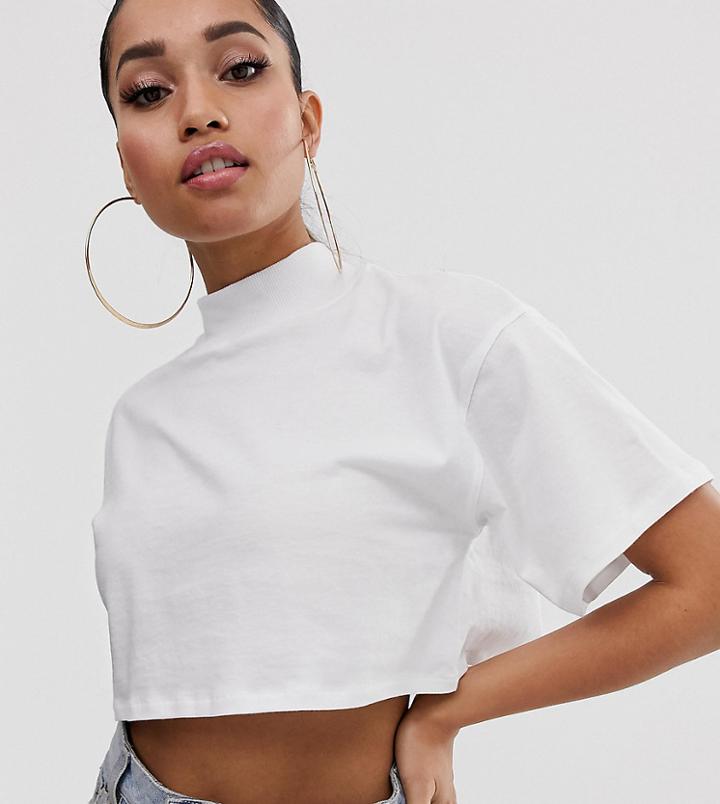 Asos Design Petite Super Crop High Neck Tee In White