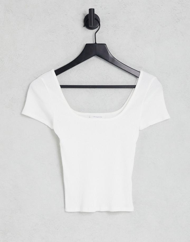 Topshop Square Neck Rib Tee In White