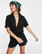 Fashion Union Broderie Anglaise Beach Shirt In Black