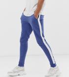 Asos Design Tall Super Skinny Sweatpants With Side Stripe In Blue - Blue