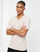 New Look Muscle Fit Knitted Revere Polo In Pink