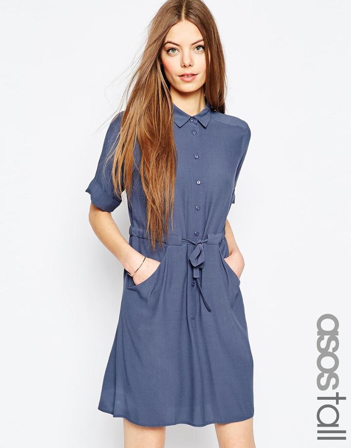 Asos Tall Waisted Shirt Dress - Blue