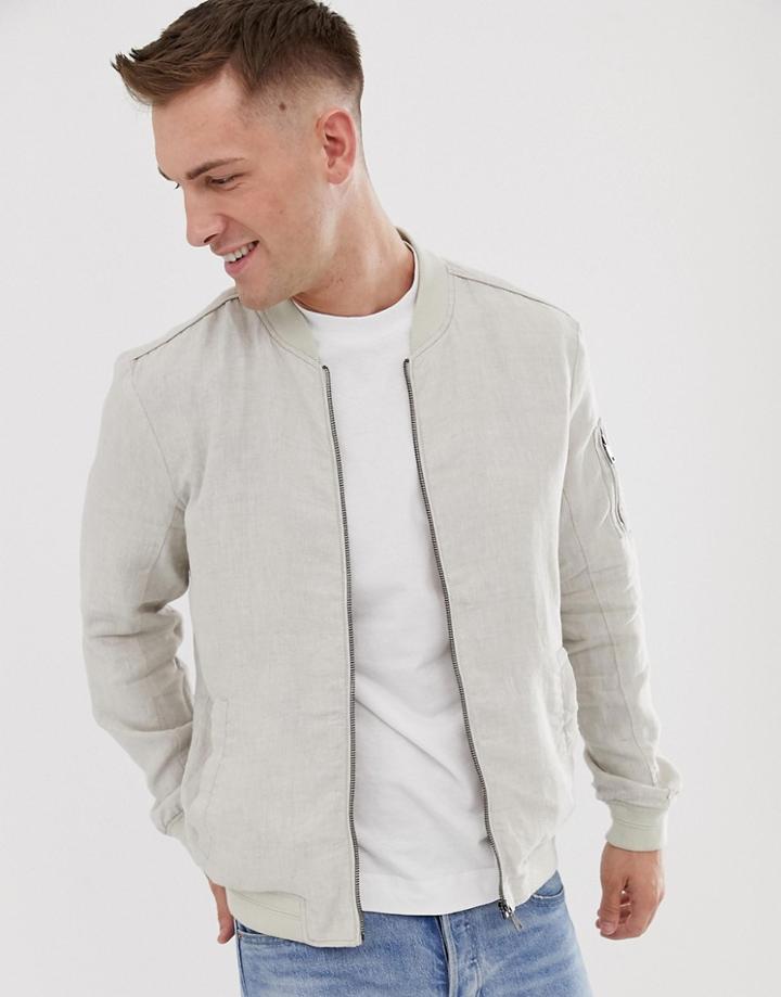 Celio Linen Bomber With Contrast Lining In Beige - Beige